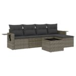 6-Piece Garden Sofa Set with Cushions Grey Poly Rattan Wicker Outdoor Patio Furniture