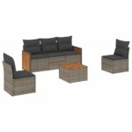 6-Piece Garden Sofa Set with Cushions Grey Poly Rattan Wicker Outdoor Patio Furniture