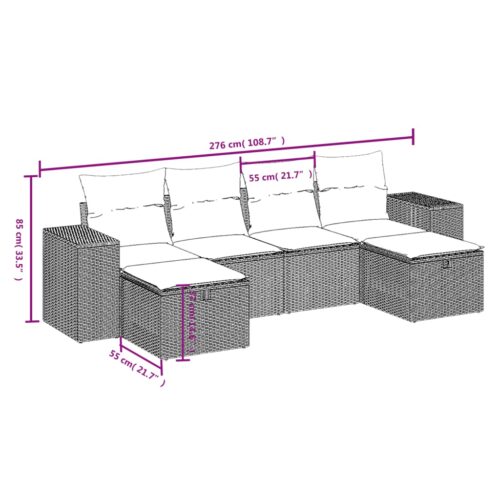 6-Piece Garden Sofa Set with Cushions Grey Poly Rattan Wicker Outdoor Patio Furniture - Image 4