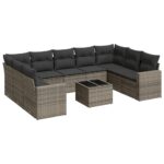 10-Piece Garden Sofa Set with Cushions Grey Poly Rattan Wicker Outdoor Patio Furniture