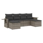 6-Piece Garden Sofa Set with Cushions Grey Poly Rattan Wicker Outdoor Patio Furniture