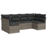 6-Piece Garden Sofa Set with Cushions Grey Poly Rattan Wicker Outdoor Patio Furniture