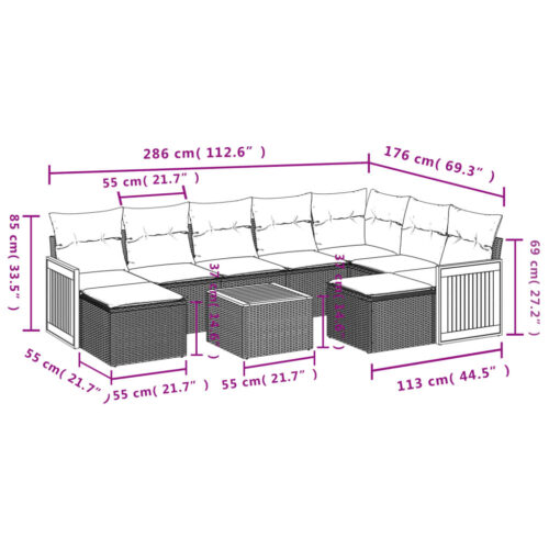 10-Piece Garden Sofa Set with Cushions Grey Poly Rattan Wicker Outdoor Patio Furniture - Image 3