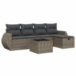 6-Piece Garden Sofa Set with Cushions Grey Poly Rattan Wicker Outdoor Patio Furniture