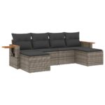 6-Piece Garden Sofa Set with Cushions Grey Poly Rattan Wicker Outdoor Patio Furniture