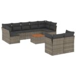 10-Piece Garden Sofa Set with Cushions Grey Poly Rattan Wicker Outdoor Patio Furniture