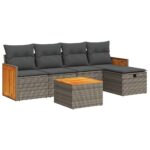 6-Piece Garden Sofa Set with Cushions Grey Poly Rattan Wicker Outdoor Patio Furniture