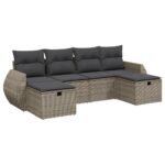 6-Piece Garden Sofa Set with Cushions Grey Poly Rattan Wicker Outdoor Patio Furniture