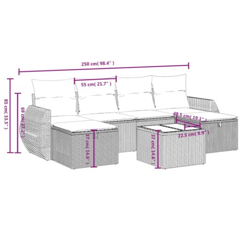 6-Piece Garden Sofa Set with Cushions Grey Poly Rattan Wicker Outdoor Patio Furniture - Image 4