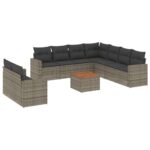 10-Piece Garden Sofa Set with Cushions Grey Poly Rattan Wicker Outdoor Patio Furniture