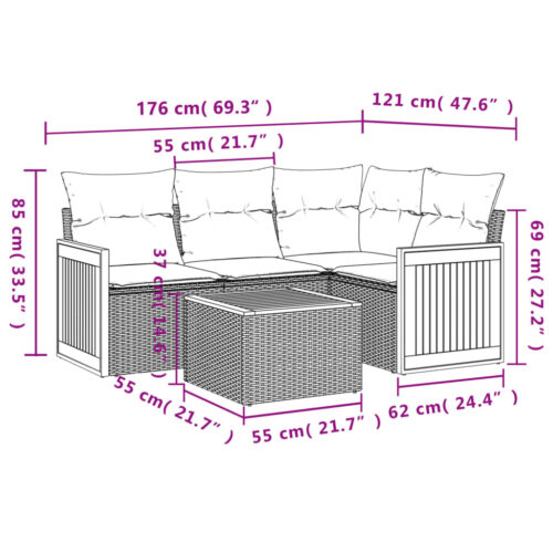 5-Piece Garden Sofa Set with Cushions Grey Poly Rattan Wicker Outdoor Patio Furniture - Image 8