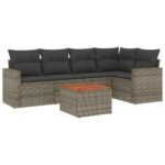 6-Piece Garden Sofa Set with Cushions Grey Poly Rattan Wicker Outdoor Patio Furniture