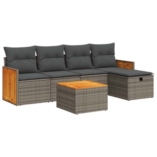 6-Piece Garden Sofa Set with Cushions Grey Poly Rattan Wicker Outdoor Patio Furniture - Image 13