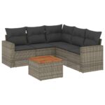 6-Piece Garden Sofa Set with Cushions Grey Poly Rattan Wicker Outdoor Patio Furniture