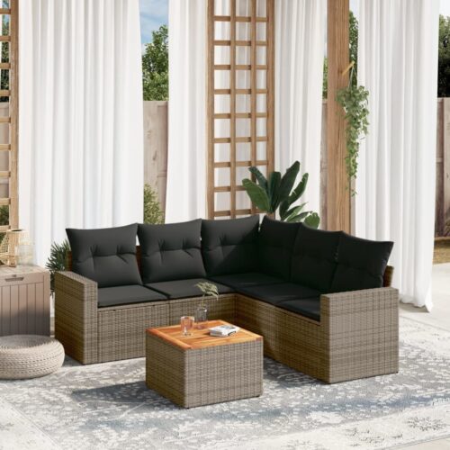 6-Piece Garden Sofa Set with Cushions Grey Poly Rattan Wicker Outdoor Patio Furniture - Image 2