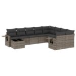 10-Piece Garden Sofa Set with Cushions Grey Poly Rattan Wicker Outdoor Patio Furniture
