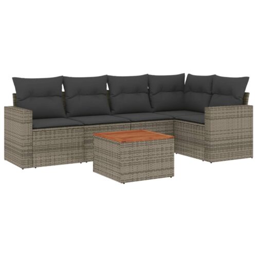 6-Piece Garden Sofa Set with Cushions Grey Poly Rattan Wicker Outdoor Patio Furniture - Image 5