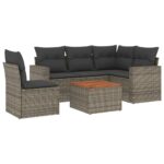 6-Piece Garden Sofa Set with Cushions Grey Poly Rattan Wicker Outdoor Patio Furniture