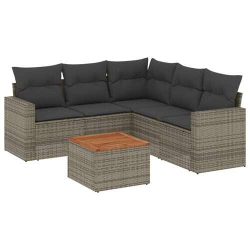 6-Piece Garden Sofa Set with Cushions Grey Poly Rattan Wicker Outdoor Patio Furniture - Image 5
