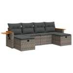 6-Piece Garden Sofa Set with Cushions Grey Poly Rattan Wicker Outdoor Patio Furniture