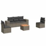 6-Piece Garden Sofa Set with Cushions Grey Poly Rattan Wicker Outdoor Patio Furniture