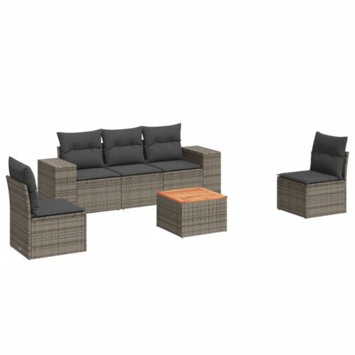 6-Piece Garden Sofa Set with Cushions Grey Poly Rattan Wicker Outdoor Patio Furniture - Image 5