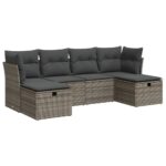 6-Piece Garden Sofa Set with Cushions Grey Poly Rattan Wicker Outdoor Patio Furniture