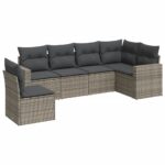 6-Piece Garden Sofa Set with Cushions Grey Poly Rattan Wicker Outdoor Patio Furniture