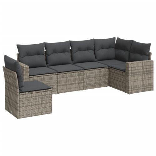 6-Piece Garden Sofa Set with Cushions Grey Poly Rattan Wicker Outdoor Patio Furniture - Image 5