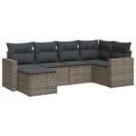 6-Piece Garden Sofa Set with Cushions Grey Poly Rattan Wicker Outdoor Patio Furniture