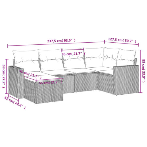 6-Piece Garden Sofa Set with Cushions Grey Poly Rattan Wicker Outdoor Patio Furniture - Image 3
