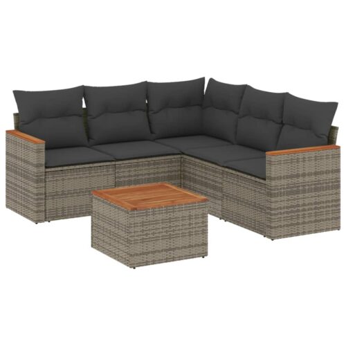 6-Piece Garden Sofa Set with Cushions Grey Poly Rattan Wicker Outdoor Patio Furniture