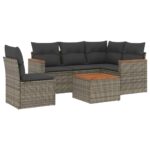 6-Piece Garden Sofa Set with Cushions Grey Poly Rattan Wicker Outdoor Patio Furniture