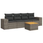 5-Piece Garden Sofa Set with Cushions Grey Poly Rattan Wicker Outdoor Patio Furniture