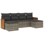 6-Piece Garden Sofa Set with Cushions Grey Poly Rattan Wicker Outdoor Patio Furniture