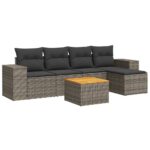 6-Piece Garden Sofa Set with Cushions Grey Poly Rattan Wicker Outdoor Patio Furniture