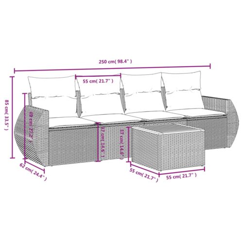 5-Piece Garden Sofa Set with Cushions Grey Poly Rattan Wicker Outdoor Patio Furniture - Image 3