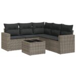 6-Piece Garden Sofa Set with Cushions Grey Poly Rattan Wicker Outdoor Patio Furniture