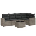 6-Piece Garden Sofa Set with Cushions Grey Poly Rattan Wicker Outdoor Patio Furniture