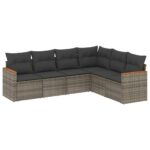 6-Piece Garden Sofa Set with Cushions Grey Poly Rattan Wicker Outdoor Patio Furniture
