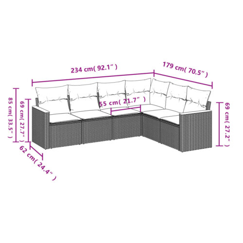 6-Piece Garden Sofa Set with Cushions Grey Poly Rattan Wicker Outdoor Patio Furniture - Image 7