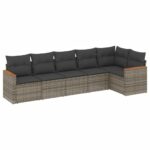 6-Piece Garden Sofa Set with Cushions Grey Poly Rattan Wicker Outdoor Patio Furniture