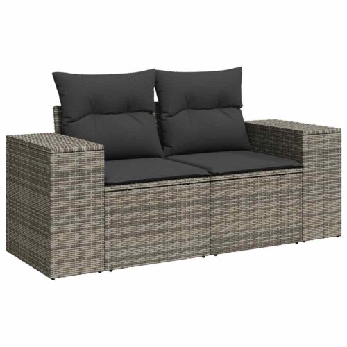 6-Piece Garden Sofa Set with Cushions Grey Poly Rattan Wicker Outdoor Patio Furniture - Image 4