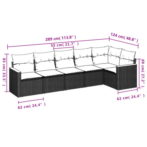 6-Piece Garden Sofa Set with Cushions Grey Poly Rattan Wicker Outdoor Patio Furniture - Image 7