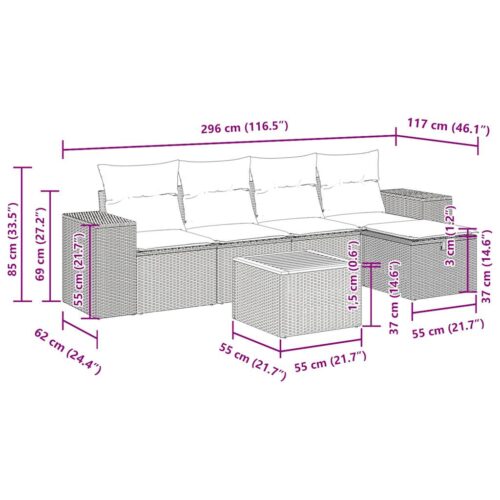 6-Piece Garden Sofa Set with Cushions Grey Poly Rattan Wicker Outdoor Patio Furniture - Image 12
