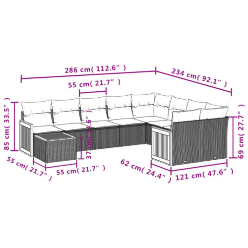 10-Piece Garden Sofa Set with Cushions Grey Poly Rattan Wicker Outdoor Patio Furniture - Image 8