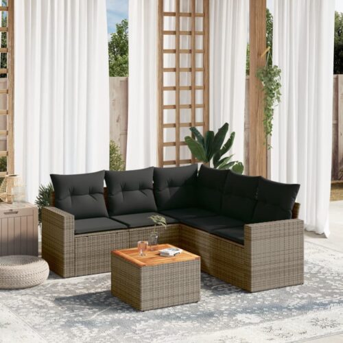 6-Piece Garden Sofa Set with Cushions Grey Poly Rattan Wicker Outdoor Patio Furniture - Image 2