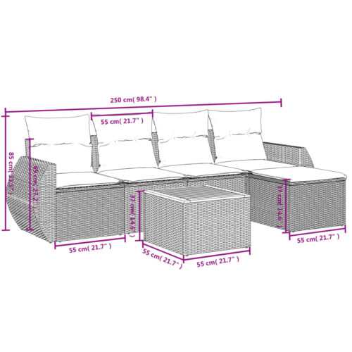 6-Piece Garden Sofa Set with Cushions Grey Poly Rattan Wicker Outdoor Patio Furniture - Image 3