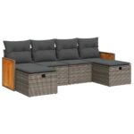 6-Piece Garden Sofa Set with Cushions Grey Poly Rattan Wicker Outdoor Patio Furniture