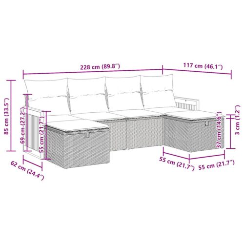 6-Piece Garden Sofa Set with Cushions Grey Poly Rattan Wicker Outdoor Patio Furniture - Image 12